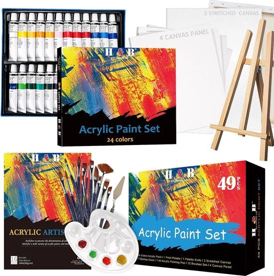 Collezione di vernici acriliche 49 pezzi - Materiale artistico - Adatto per bambini e artisti - 49 pezzi - Multicolore - Acrilico