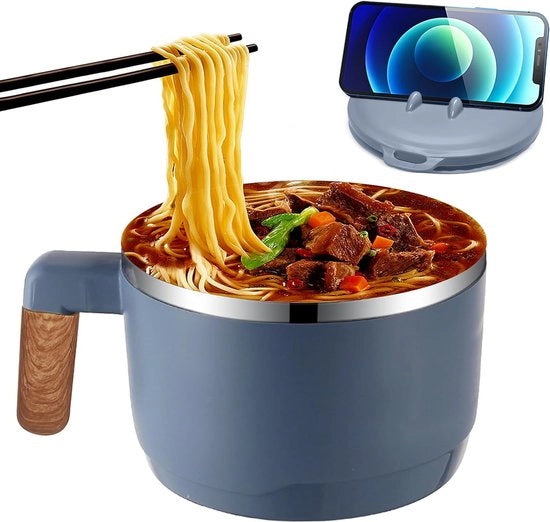 Ramenkom con coperchio, 1000 ml acciaio inossidabile, zuppiera giapponese, tradizionale