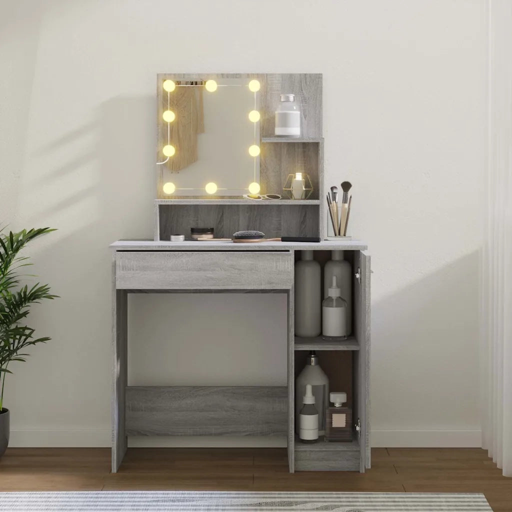 Toeletta con LED Grigio Sonoma 86,5x35x136 cm 820485
