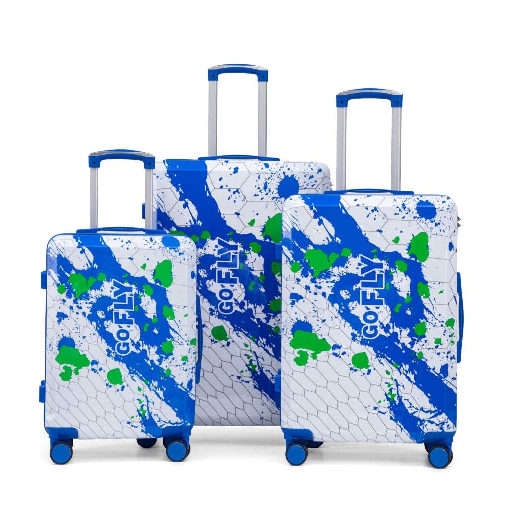 Set Valigie Rigide 3 Pezzi in PC con Stampa a Macchie e Lucchetto a Combinazione, Blu - 20", 24", 28"