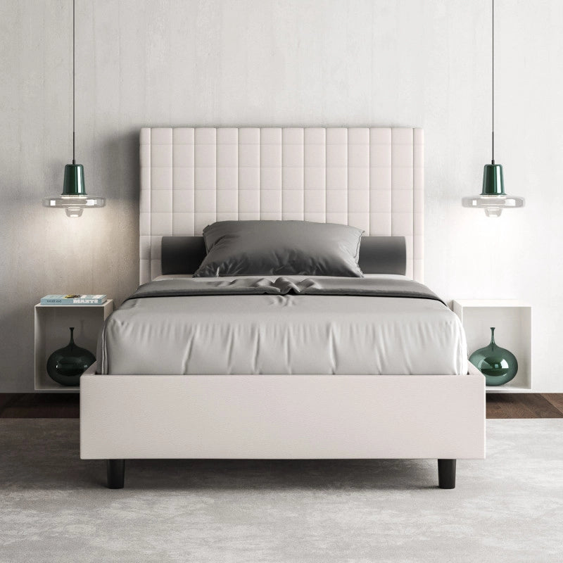 Letto imbottito Piazza e mezzo 110x210 cm Sunny - Bianco,Similpelle,Contenitore