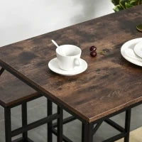 Set Tavolo Alto con 4 Sgabelli Stile Industriale in Metallo e Legno, Arredamento Moderno Soggiorno e Cucina, Marrone Rustico