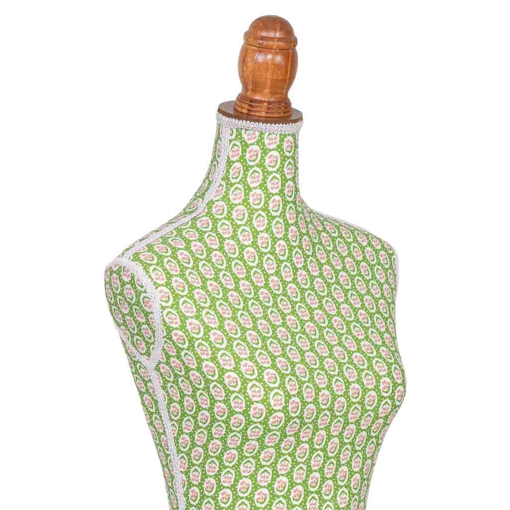 Manichino legno schiuma con tessuto verde 37.5x24x168 cm