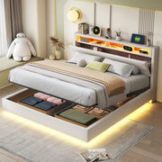 Letto imbottito 160x200 cm con vano contenitore idraulico, LED e USB