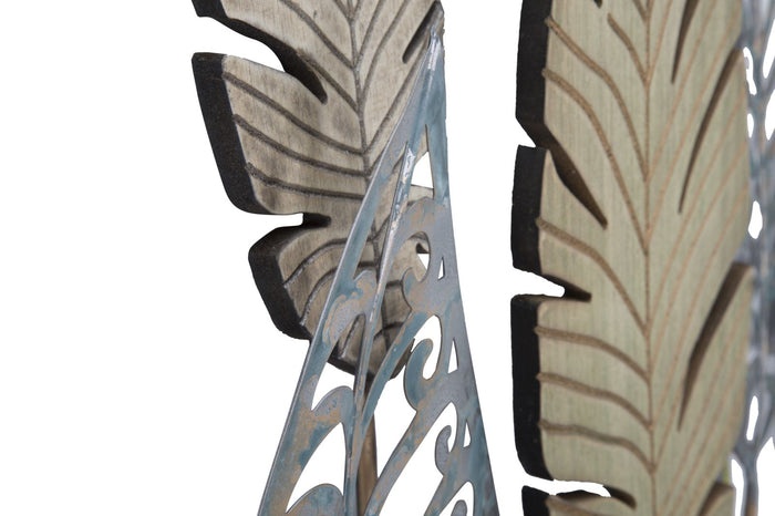 Pannello e Legno Foglie 75x2,5x87 cm in Ferro e MDF Oro e Argento