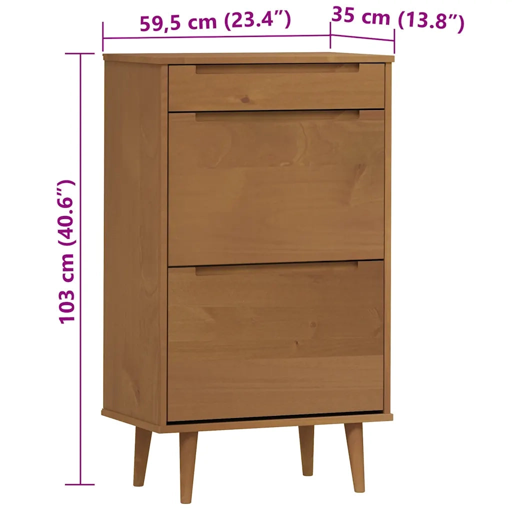vidaXL Scarpiera MOLDE Marrone 59,5x35x103cm in Legno Massello di Pino