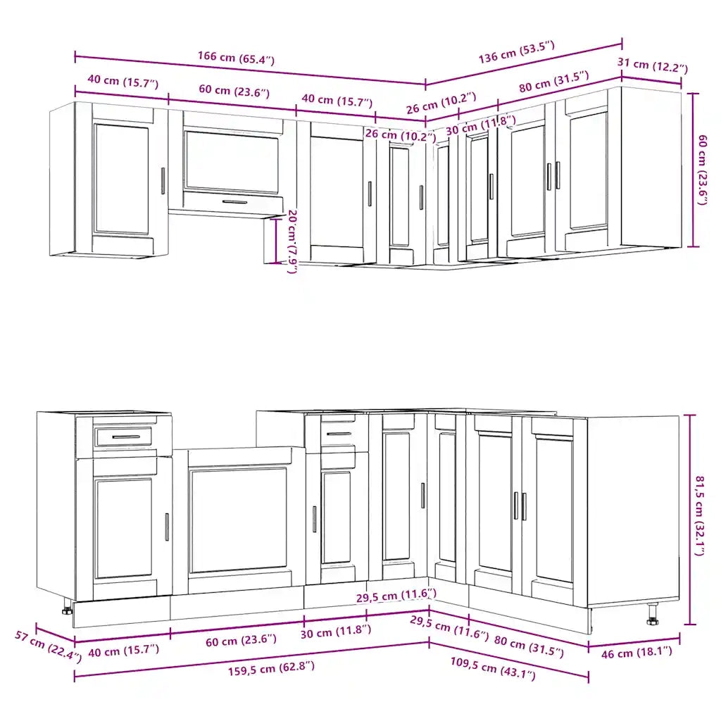 Set Mobili da Cucina 11 pz Porto Legno Antico in Truciolato