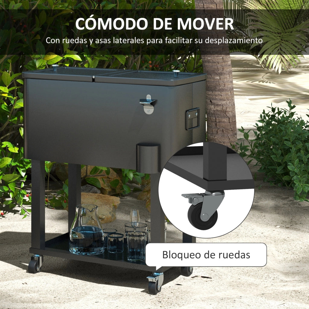 Carrello per Feste con Ruote e Portabottiglie ¨C Minimal ¨C 56L 67x35x80 cm Nero
