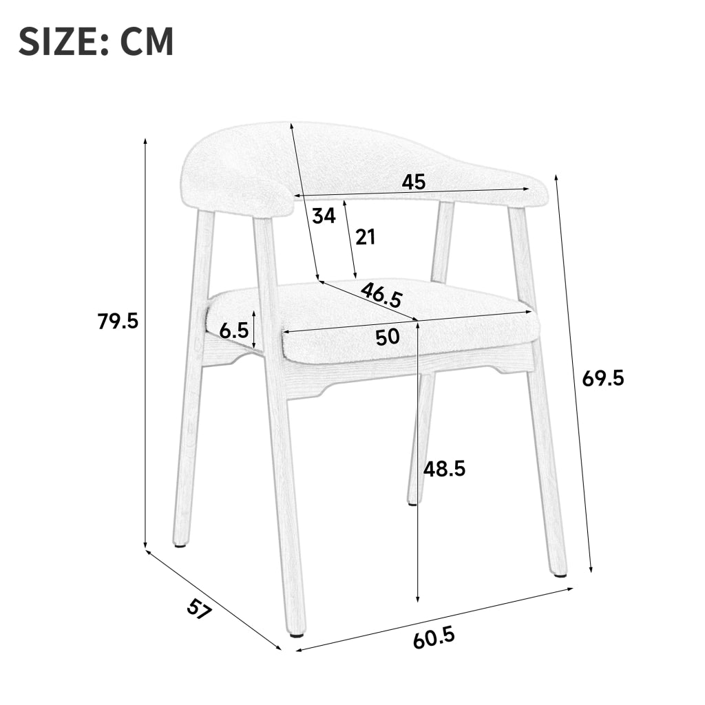 Set di 2 sedie da pranzo in legno massello con rivestimento bouclé, colore naturale