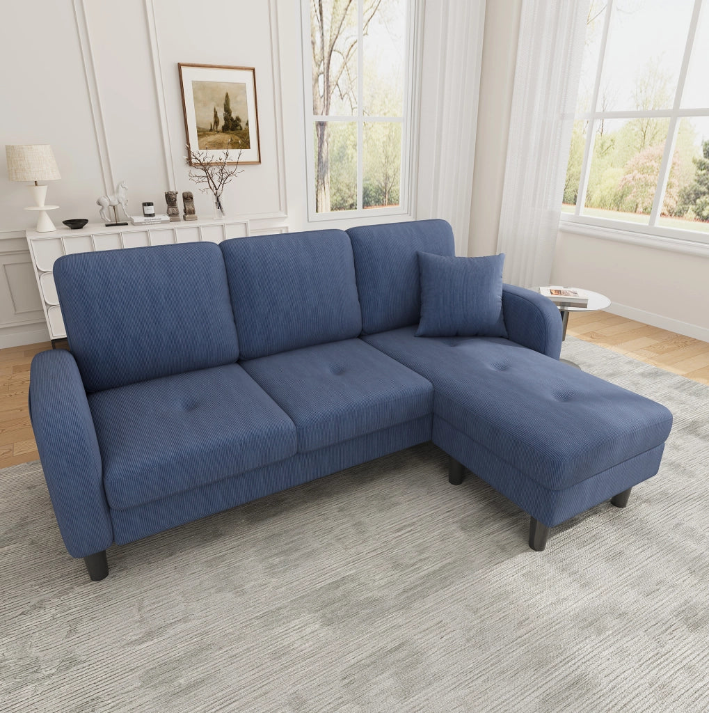 Divano angolare modulare blu, 3 posti, con chaise longue