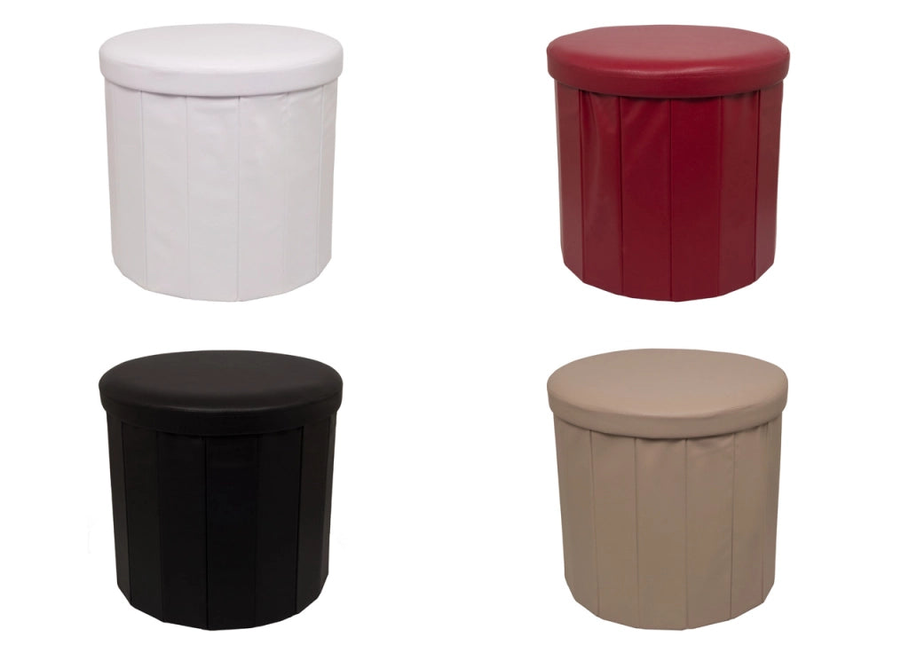 Pouf Salotto Contenitore Ecopelle Rotondo Pieghevole Tinta Unita - Pouf - Bordeaux