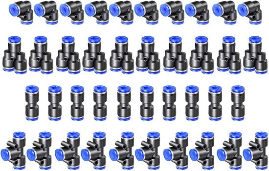 Connettori Pneumatici 40pz - 3/8 Pollici Inserimento a Spinta - T-Stella/Splittatore/Angolo - Robusto e Duraturo - Pressione di Servizio fino a 1 MPa - Intervallo di Temperatura -20°C a 60°C - Connettori per Gas