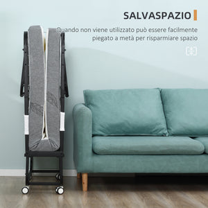 Letto Pieghevole Singolo 90x200 cm con Materasso Spesso 10 cm Rete in Metallo Nero