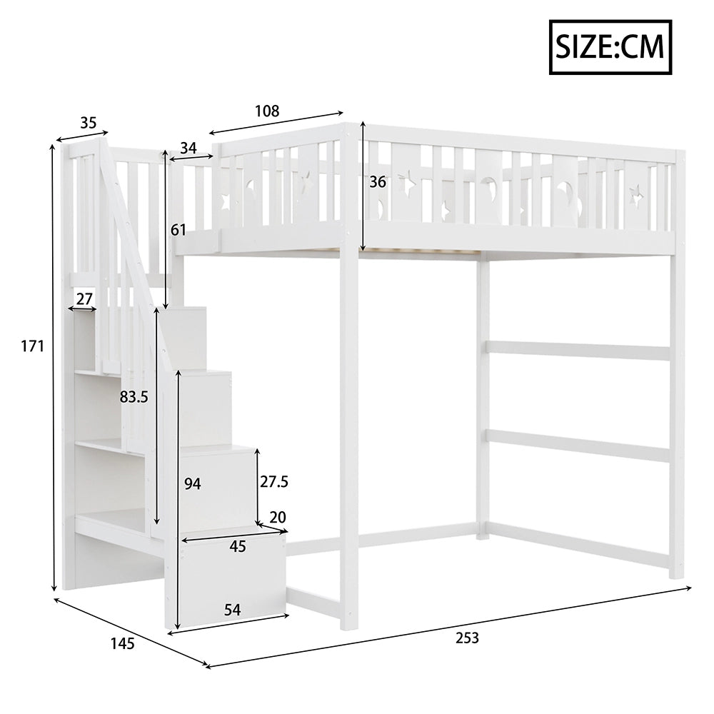 Letto a castello bambini - Xylo - 140x200 cm stelle lune bianco