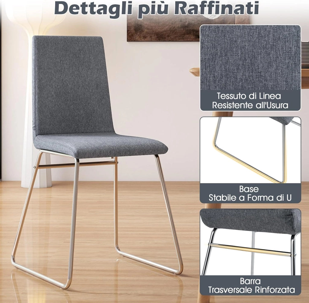 Set di 2 Sedie per Sala da Pranzo 52 x 47 x 88 cm, Sedie Imbottite per Cucina con Schienale Pieghevole e Struttura in Metallo, Adata per Ristorante, Grigio
