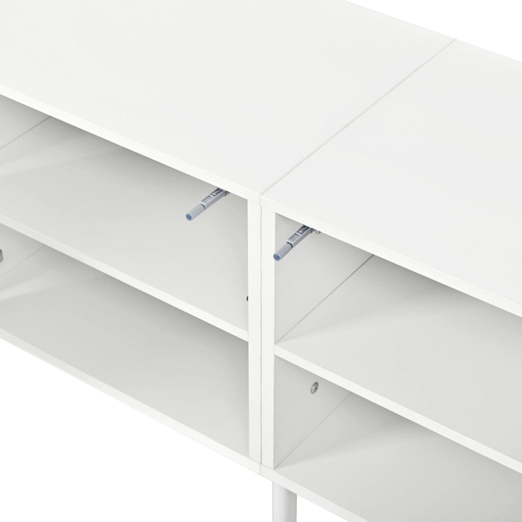 Mobile TV moderno bianco con 4 ante push-to-open e passacavi, 170x35x50 cm