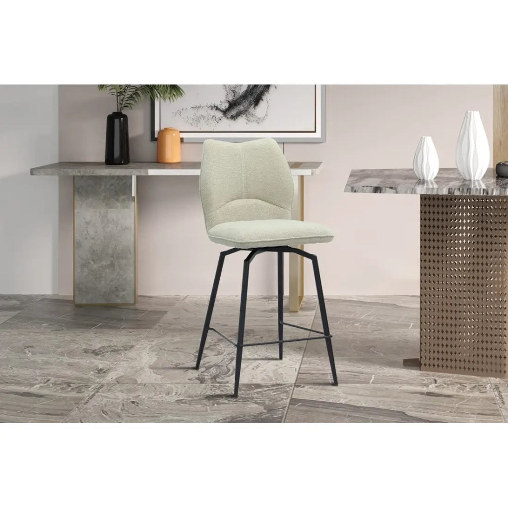 Sedia da bancone girevole CROFT - Tessuto écru - Piedi in metallo nero - Altezza 103 cm - Stile design/industriale