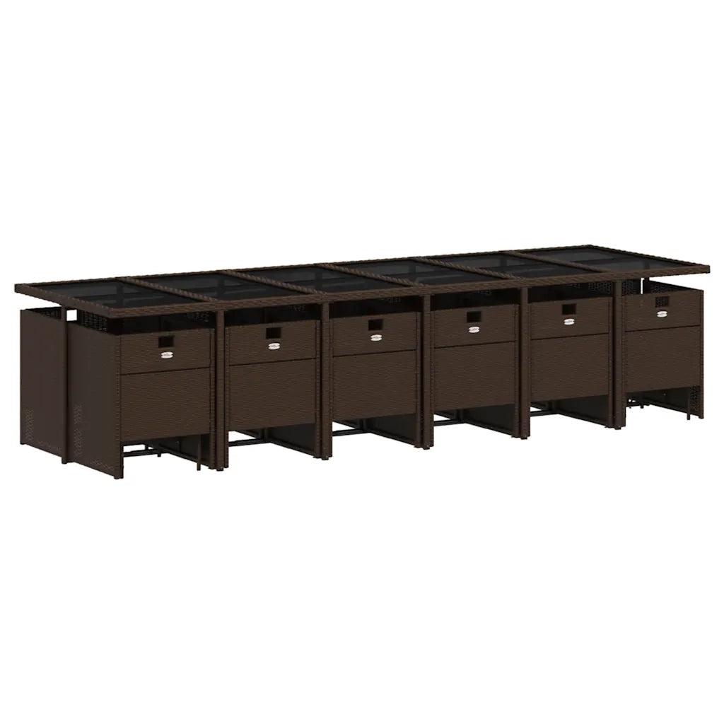 Set da Pranzo da Giardino 17 pz con Cuscini Marrone Polyrattan