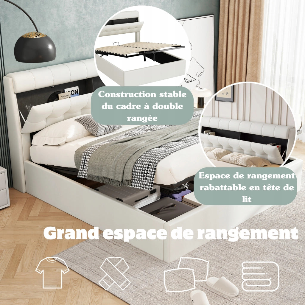 Letto imbottito 140x190 - Xylo - Idraulico bianco