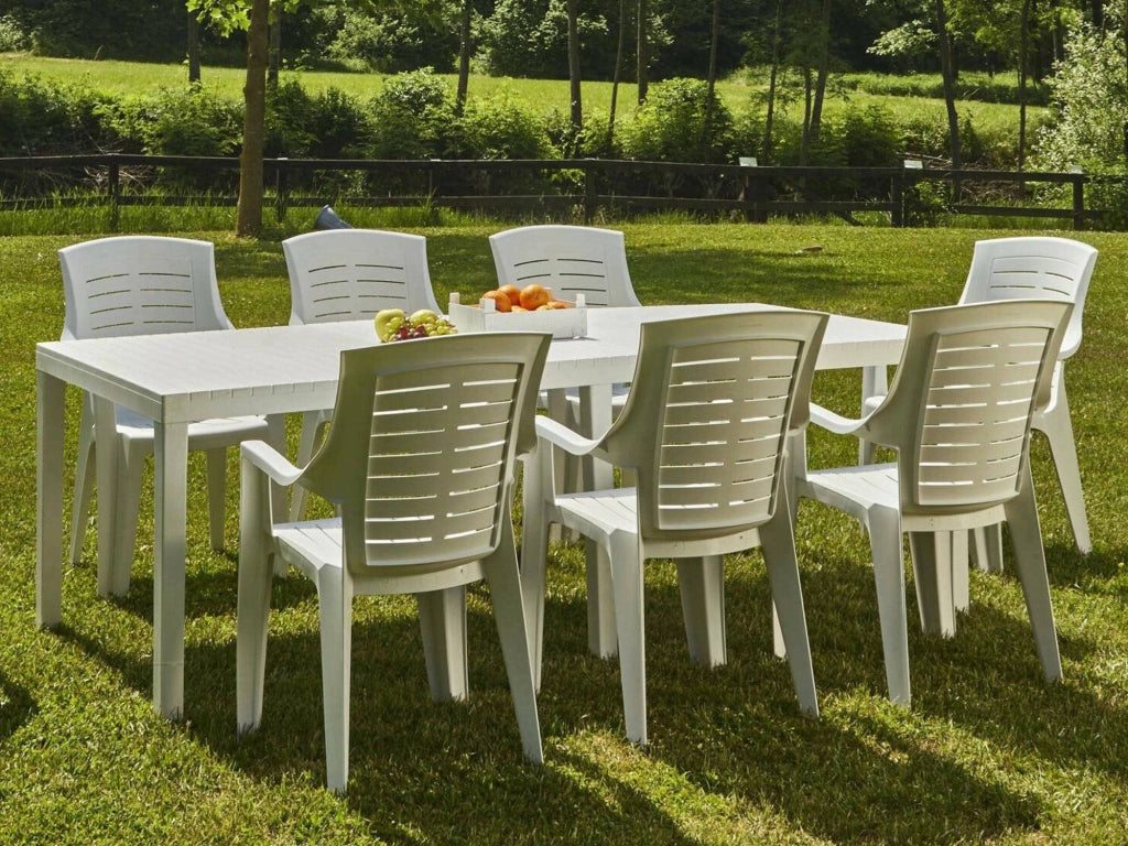 Arabesch, Tavolo da Esterno 10 Posti Made in Italy, 90x220x72h cm Bianco