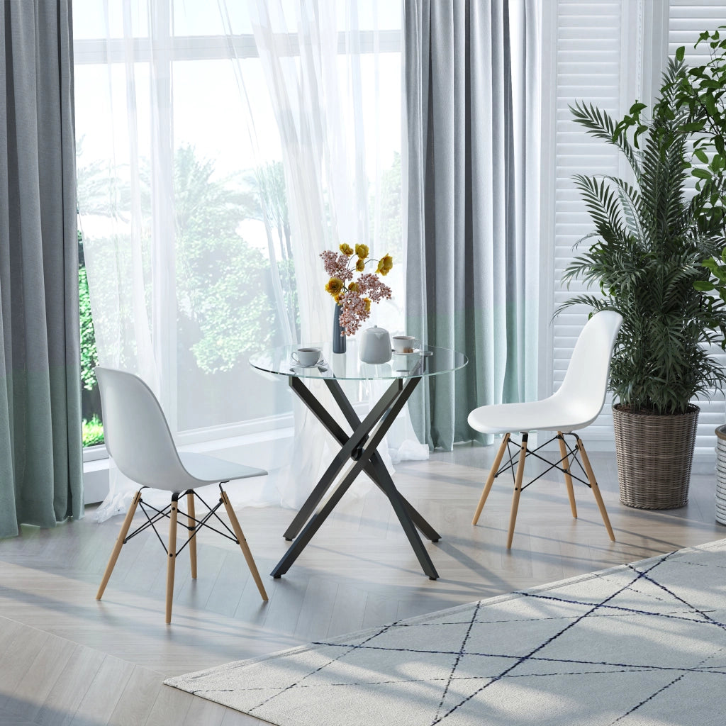 Tavolo da pranzo rotondo con vetro temperato e gambe in metallo ¨C zephmum ¨C 80 cm di diametro
