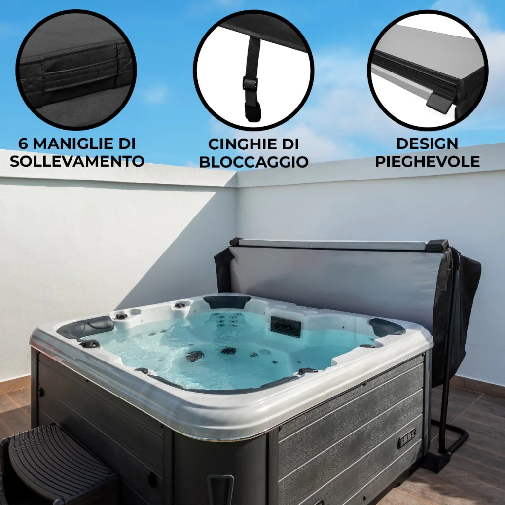 Copertura per vasca idromassaggio Coperchio Spa 2.1 x 2.1m quadrato Nero Hard Top Resistente alle intemperie PVC in Pelle