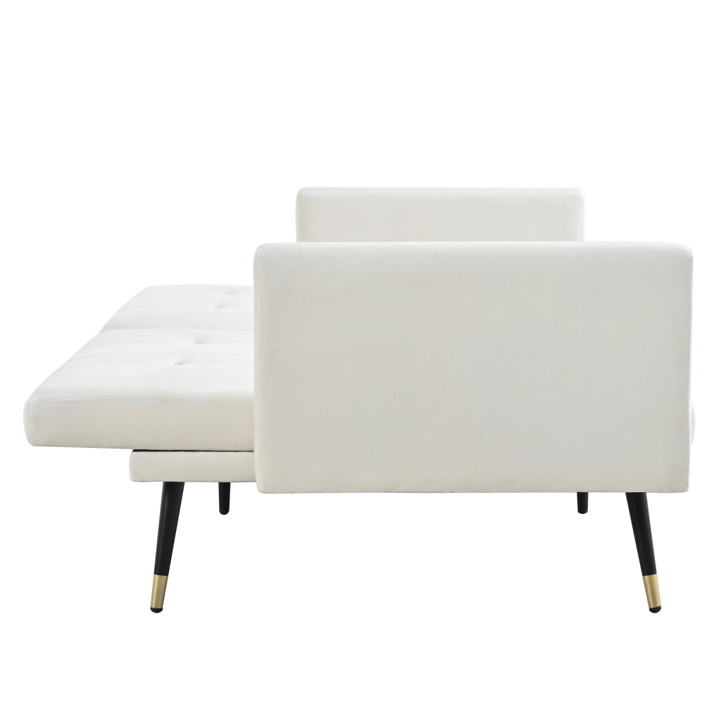 Divano letto 2 posti in velluto con schienali regolabili separatamente 5 posizioni beige 164 × 89 × 70 cm