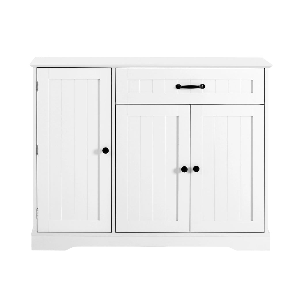 Credenza con 3 ante e 1 cassetto; ripiani regolabili - per soggiorno - in MDF - bianco