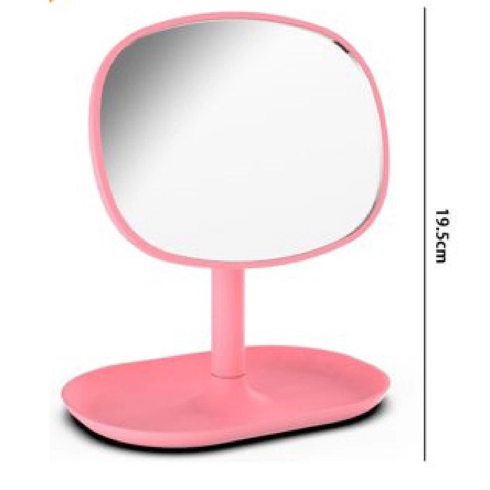 Trade Shop - Specchio Trucco Da Tavolo 19.5cm Arredo Bagno Casa Con Vassoio Makeup Rosa 69948 -