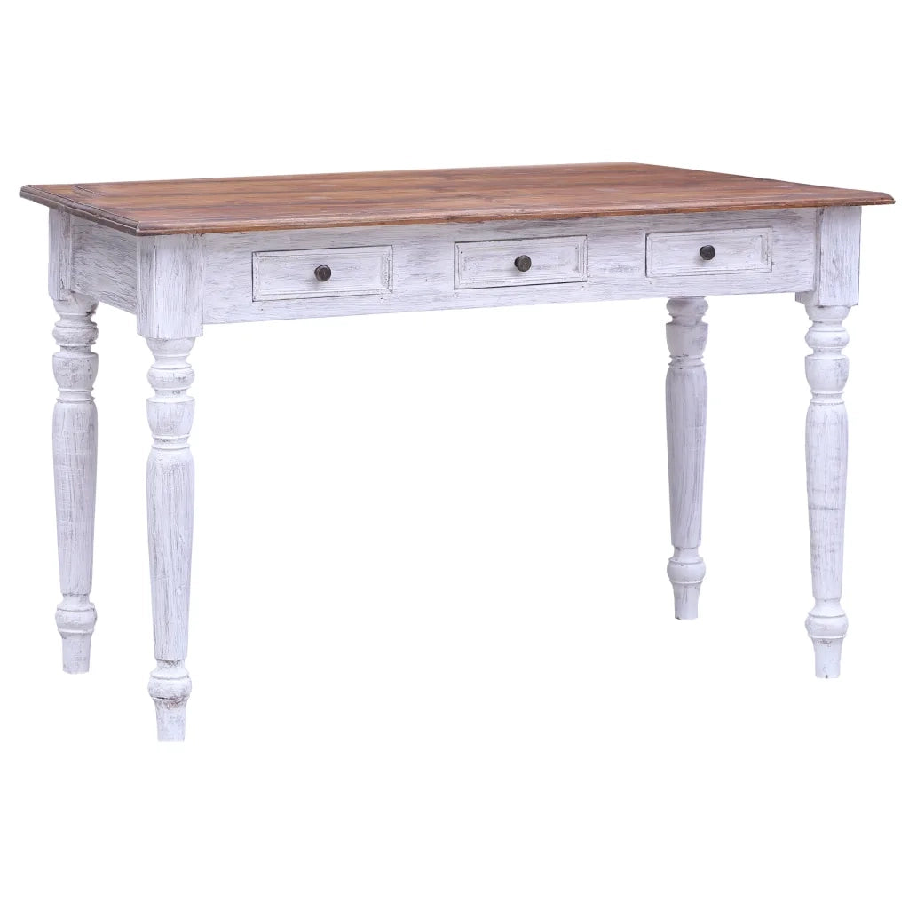 Scrivania con Cassetti Bianca 117x57x75 cm Massello di Mogano
