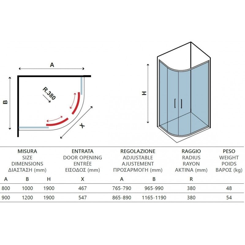 Box doccia rettangolare angolare destro FLORA 650 90x120 x190 cm