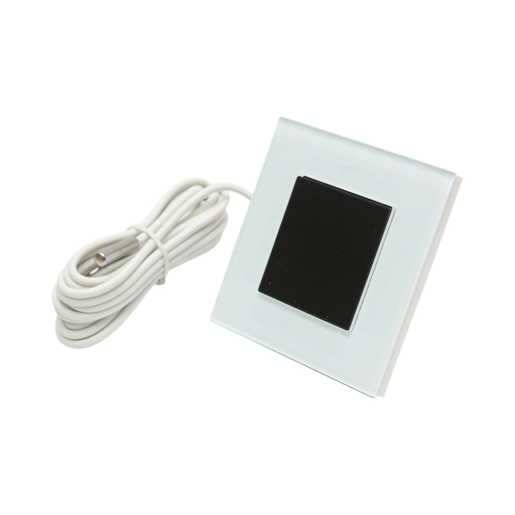 Termostato WiFi per riscaldamento a pavimento e caldaia, display digitale, sensore esterno, cornice in vetro bianco 86x86mm