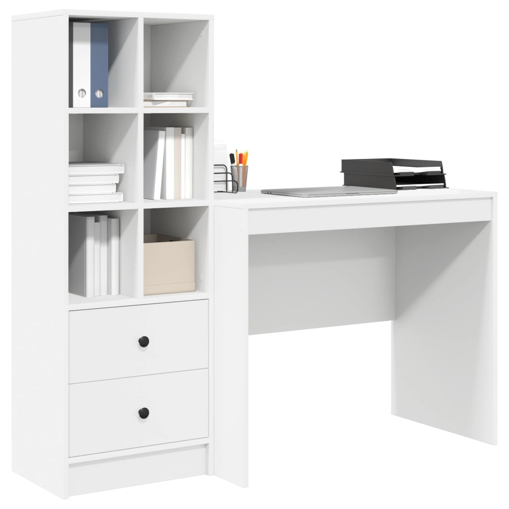 Scrivania con spazio di archiviazione in legno ingegnerizzato bianco