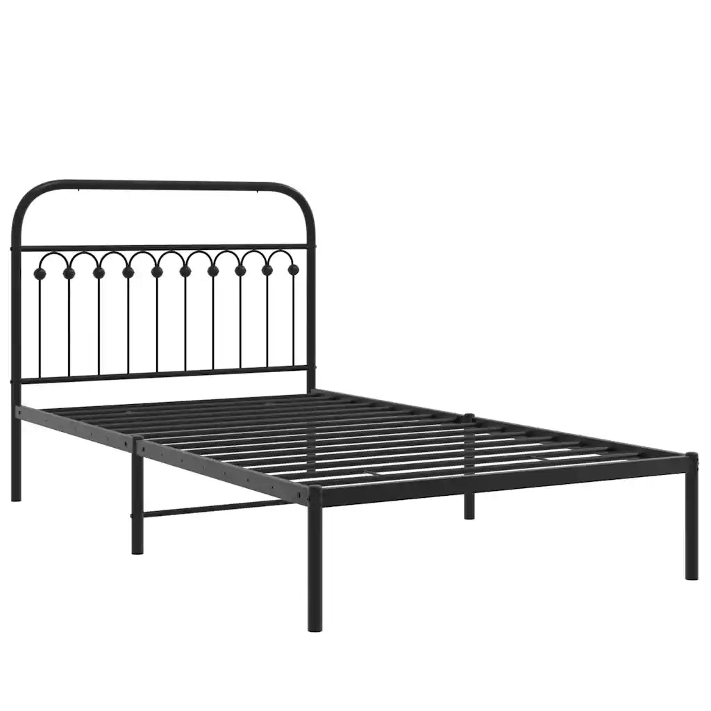 Letto singolo | Letto per adulti | Giroletto con Testiera in Metallo Nero 107x203 cm