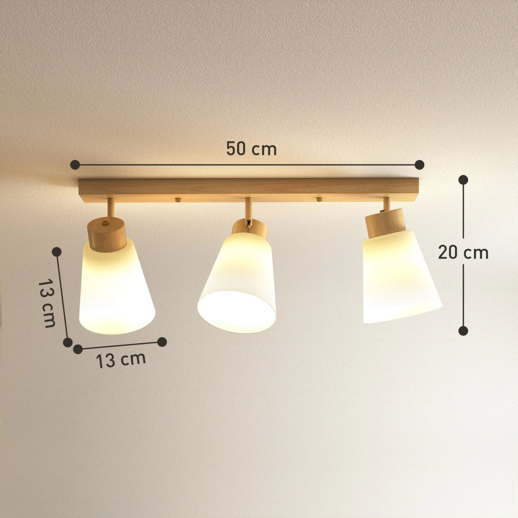 Plafoniera LED 40W con 3 lampadine E27 e teste regolabili ¨C zephmum ¨C legno naturale