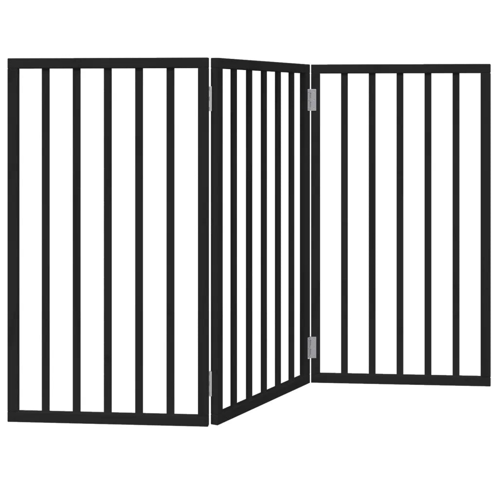 Cancello per Cani Pieghevole 3 Pannelli Nero 150cm Legno Pioppo CFW4665043