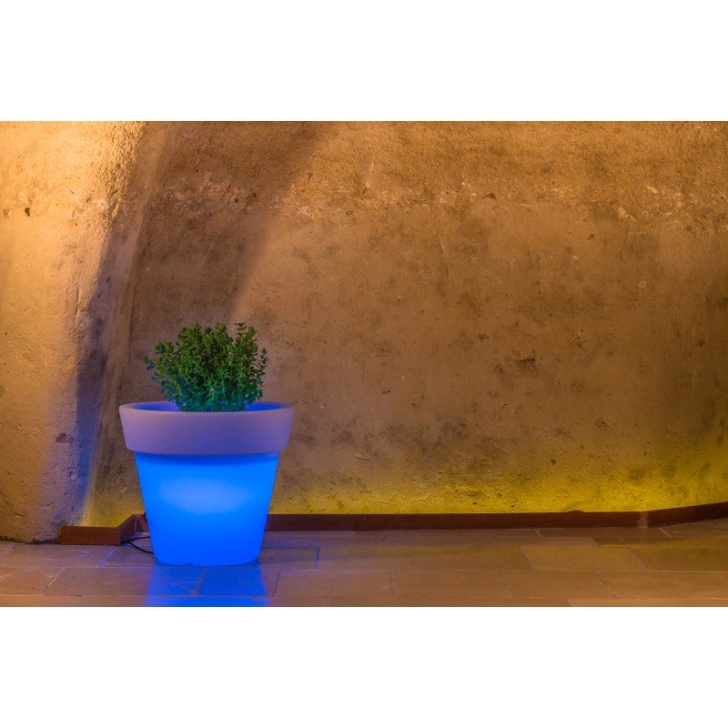 Vaso luminoso moderno di design Ø50 H44 in polimero resistente con LED multicolor per interno ed esterno - Made in Italy - Monacis