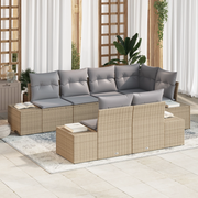 Set divano da giardino 7 pezzi con cuscini beige polyrattan