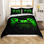 Set a letto a due pannelli per bambini e ragazzi, 135 x 200 cm, per videogiochi, decorazione camera da letto, copertura letto per bambini e ragazzi, verde, retro, design game, controller, morbido, lussuoso
