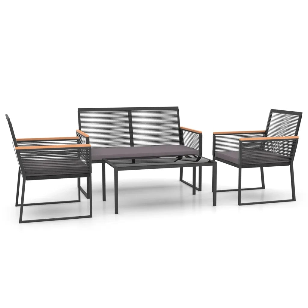 Set Mobili da Giardino 4 pz con Cuscini Nero in Acciaio 360092