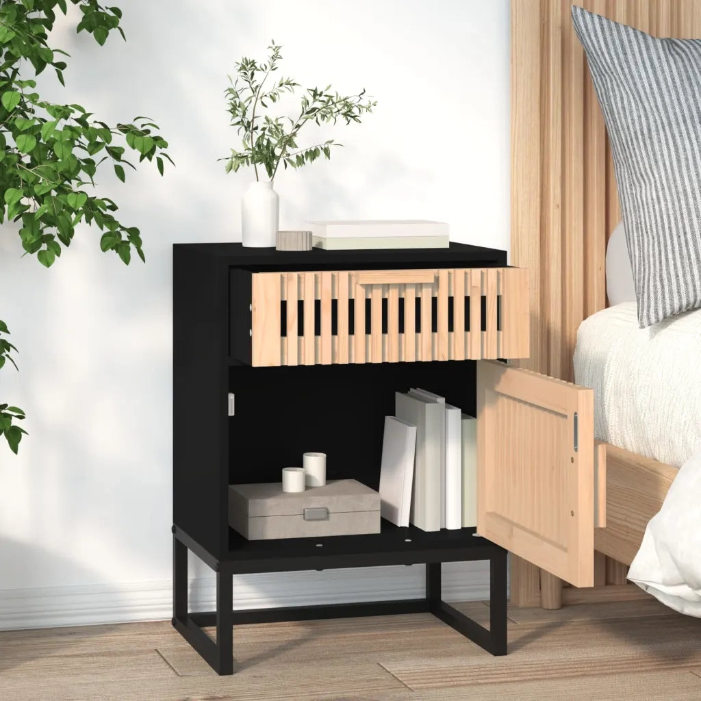 Comodini 2 pz-Set di 2 Tavolino da notte Neri 40x30x55,5 cm Legno Multistrato e Ferro