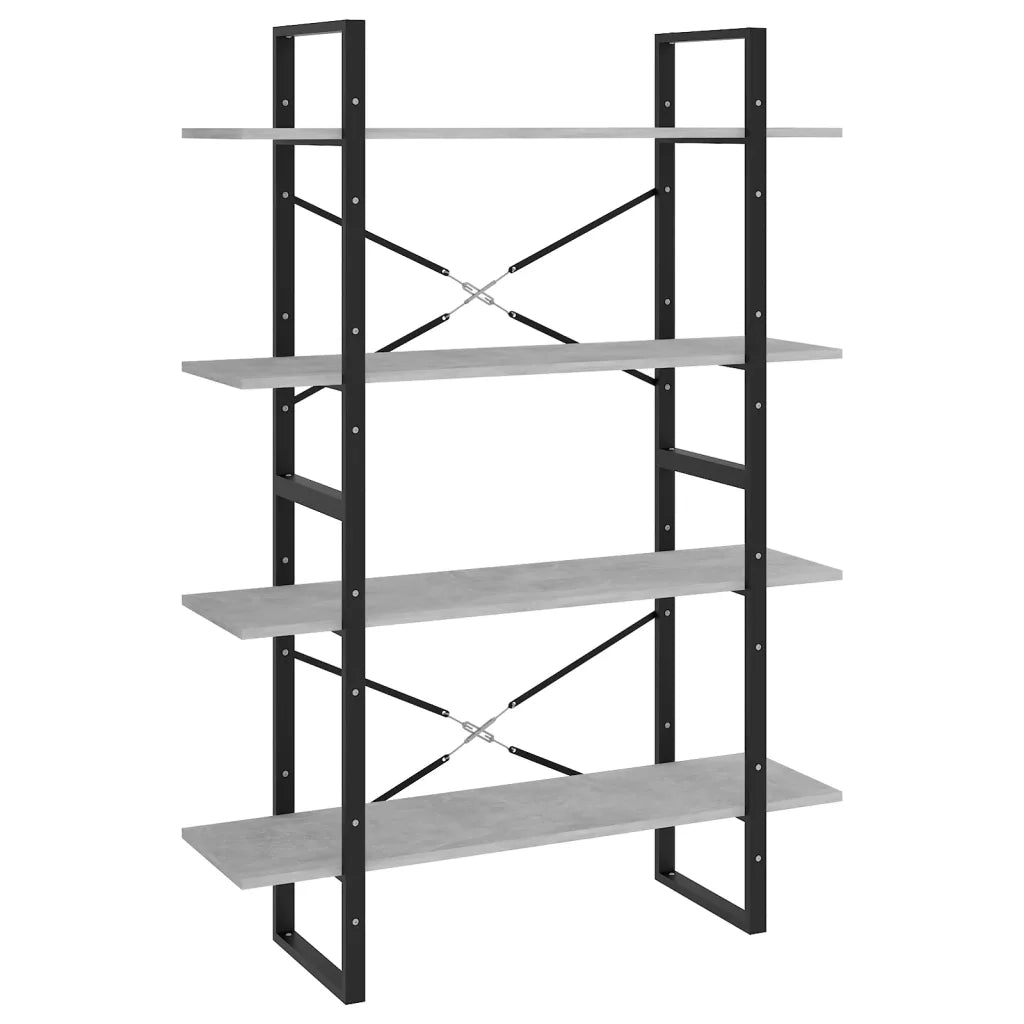 Libreria 4 Ripiani-Scaffale per Libri-Mobile di Stoccaggio Grigio Cemento 100x30x140cm Legno Multistrato