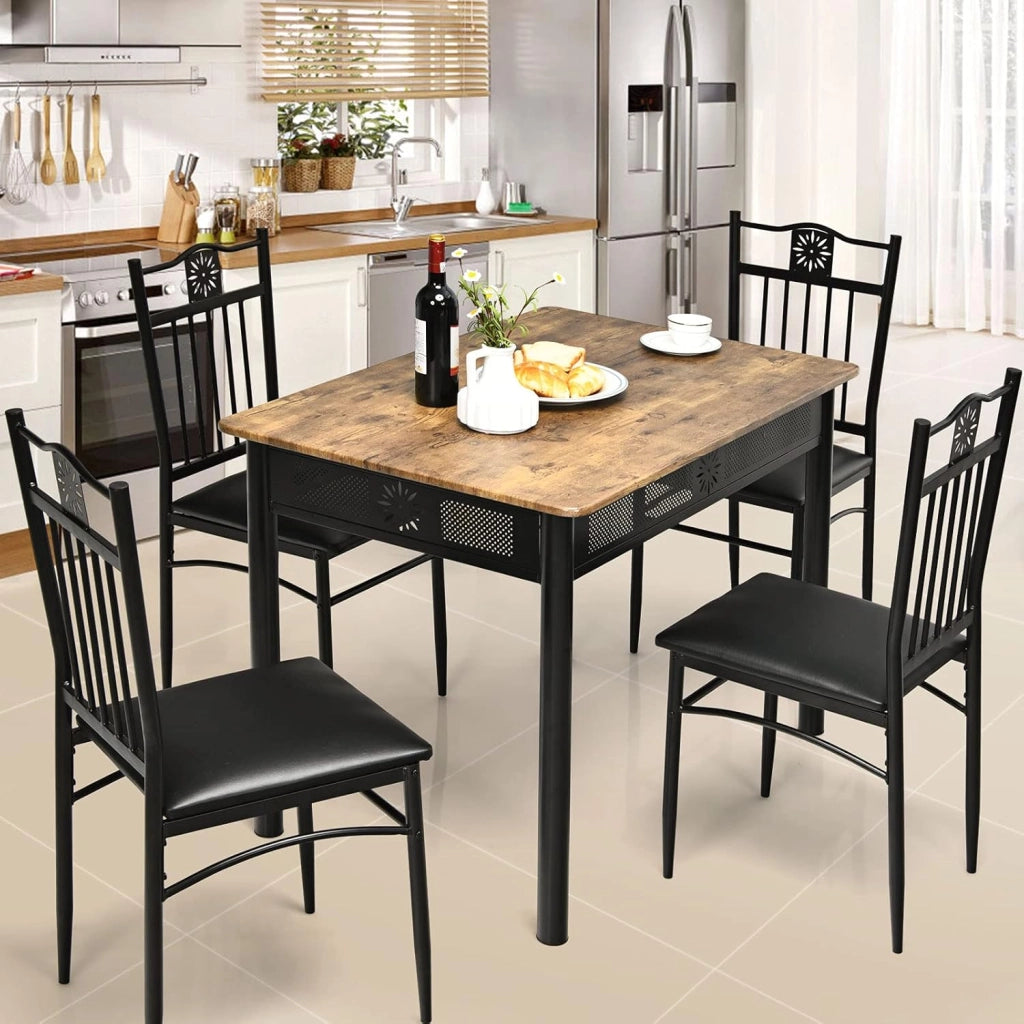 Gianex - Set da tavolo da pranzo da 5 pezzi, set da tavolo rettangolare con 4 sedie tappezzate per 4 persone a casa, sala da pranzo, ristorante