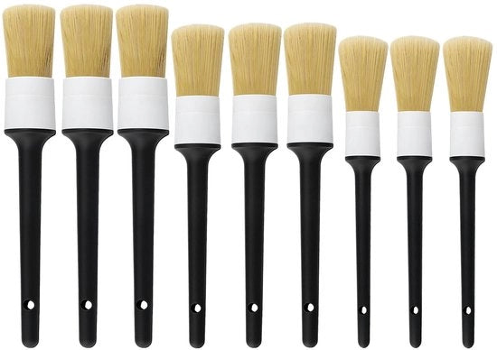 Set di spazzole per auto 9 pezzi - Spazzole morbide per capelli - Dettaglio auto - Per divani in pelle - Aperture di ventilazione - Materiale premium - Spazzole per auto per dettaglio