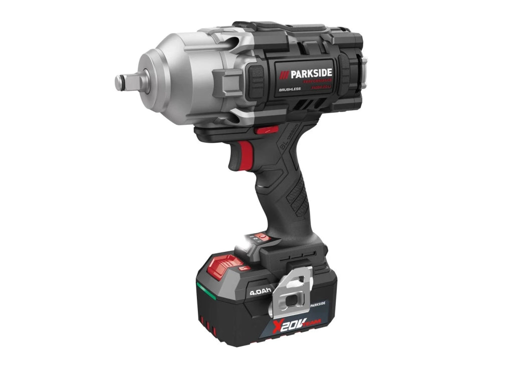 Avvitatore a Impulsi Parkside PERFORMANCE PASSP 20-Li C4 da 130 a 1356 Nm da 20 V con Batteria e Caricabatteria con Bussole Montaggio Gomme - Prodotto Esposto