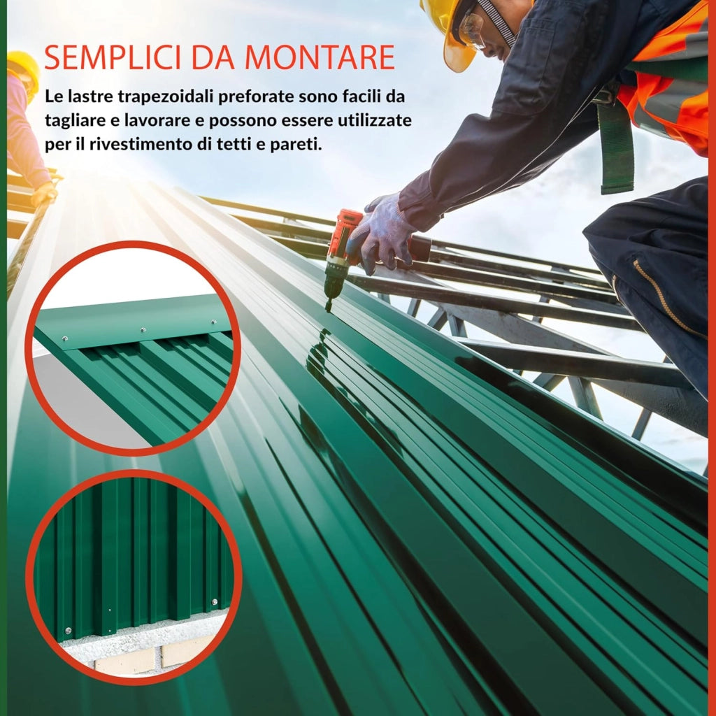 12x Lamiere Zincate Profilate 129cm x 46cm = 7m² Lastre Trapezoidali Pannelli Copertura in Metallo Tetto Tettoia Lamiera Grecata Onduline Verde