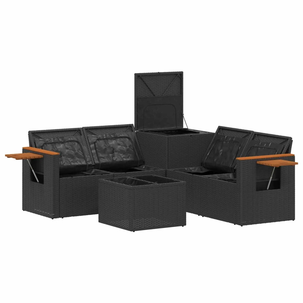 Set di divani 6 pz Nero Rattan sintetico e Acciaio 3447655