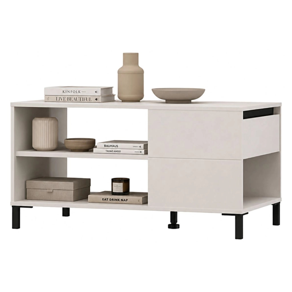 Salentina, Tavolino da Salotto un Cassetto, 102x55x52h cm Bianco Crema
