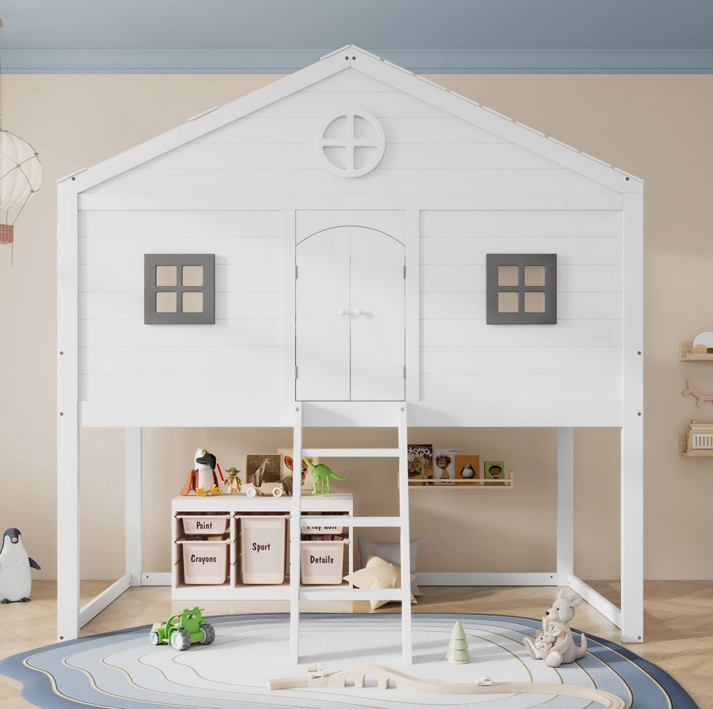 Letto a soppalco per bambini 90x200 cm bianco e grigio