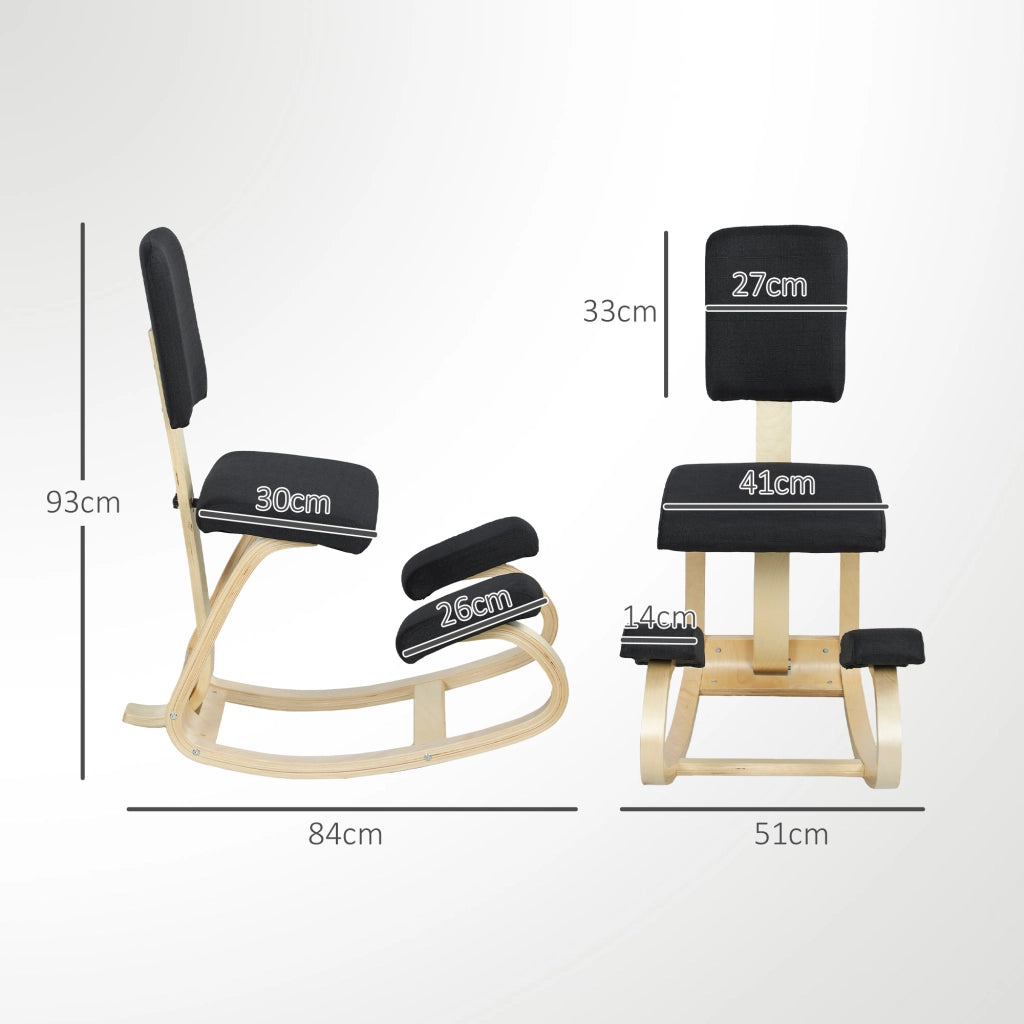 Sedia a ginocchia ergonomica in legno con schienale ¨C zephmum ¨C nero